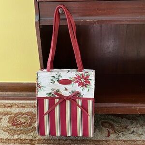 Longaberger Poinsettia & Striped Red Tote Bag